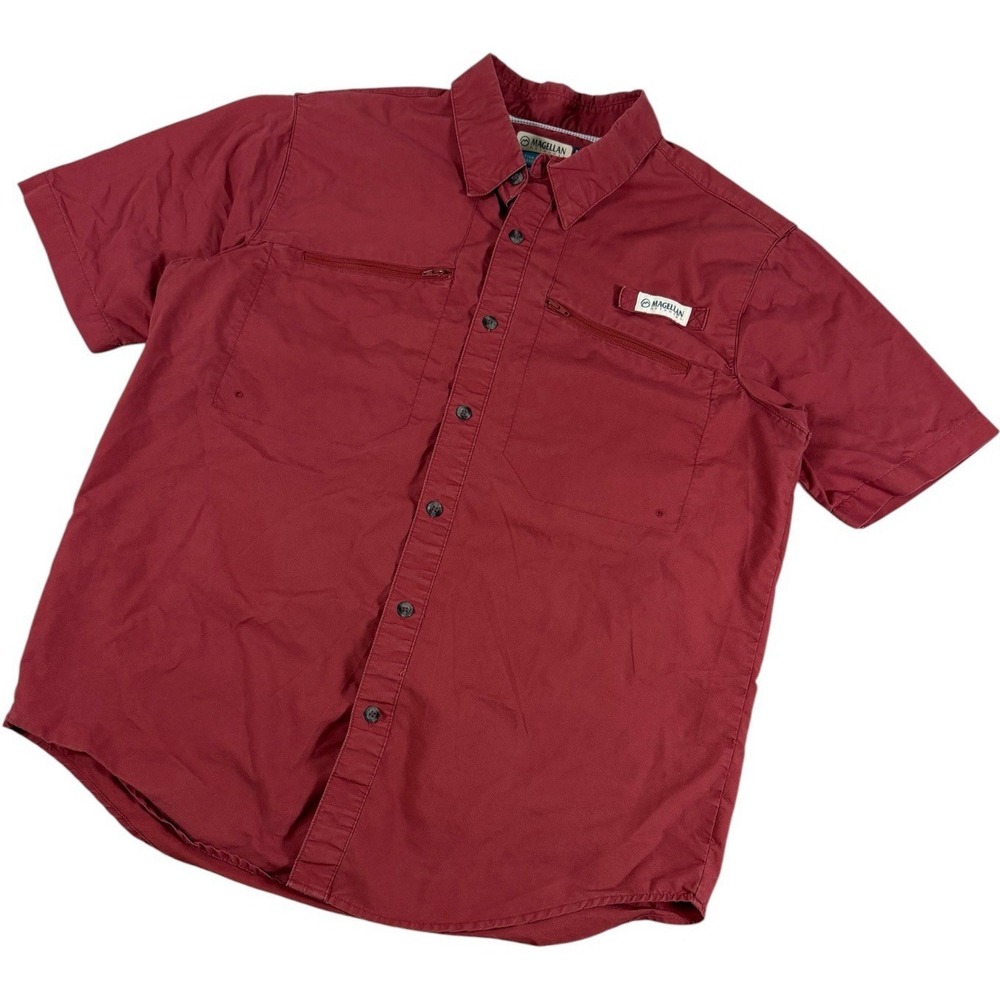 Magellan Outdoors Mens Medium Maroon Red Short Sleeve‎ Fishing Button Shirt M